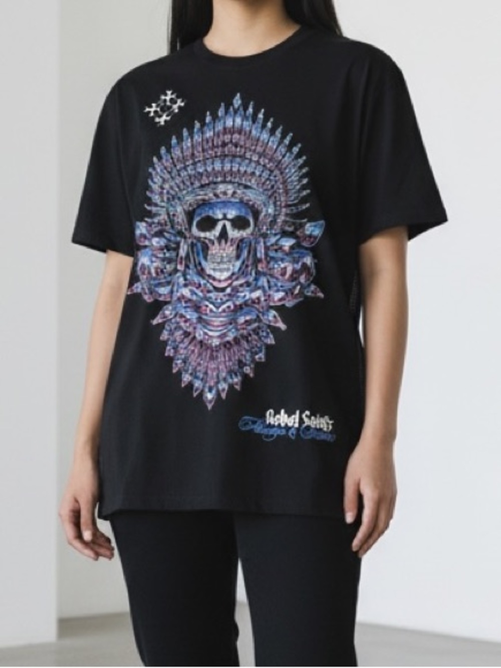Black Graphic Skull Headdress Tee